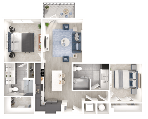 Floor plan for 2 beds, 2 baths, 1056 sqft